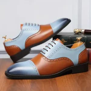 eleganteschaussuresoxfordbicoloresbleuesetmarronaboutgolfpourhomme