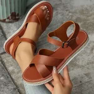 sandalesplatesaenfilerpourfemmetigeensimilicuirmarron