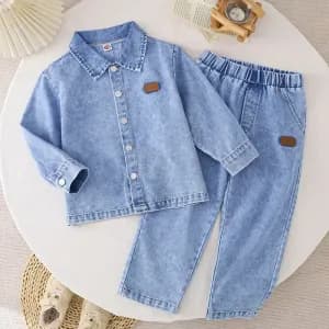 ensemblechemiseetpantalonenfauxdenimbleuclairdelave