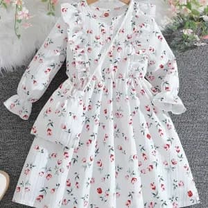 robetrapezeelegantepourfilleimprimefloralmancheslongues