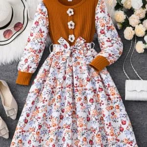 robetrapezeeleganteaimprimefloralpourfilles-