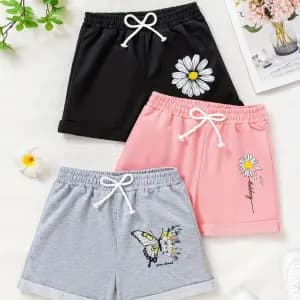 ensemble3piecespourfilleshortatailleelastiqueimprimefloraletpapillons