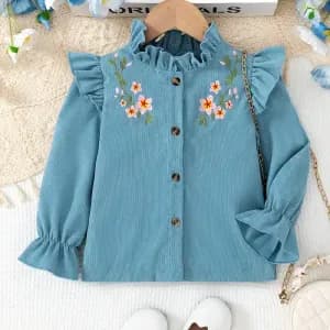 chemisierturquoiseamanchesvolanteespourfille