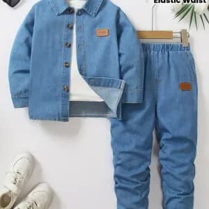 ensembleenjeanpourgarconchemiseamancheslonguesetpantalonenjean